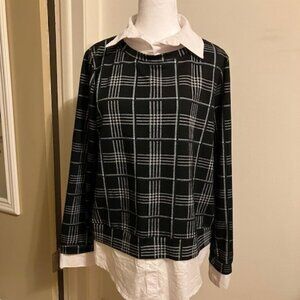 B/W Glencheck Plaid Shirt with White Shirt Attached